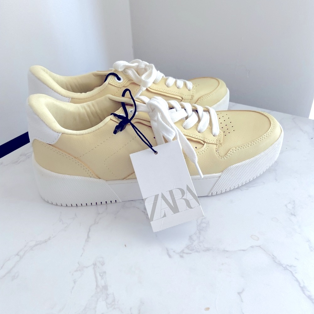Yellow leather Zara sneakers shoes